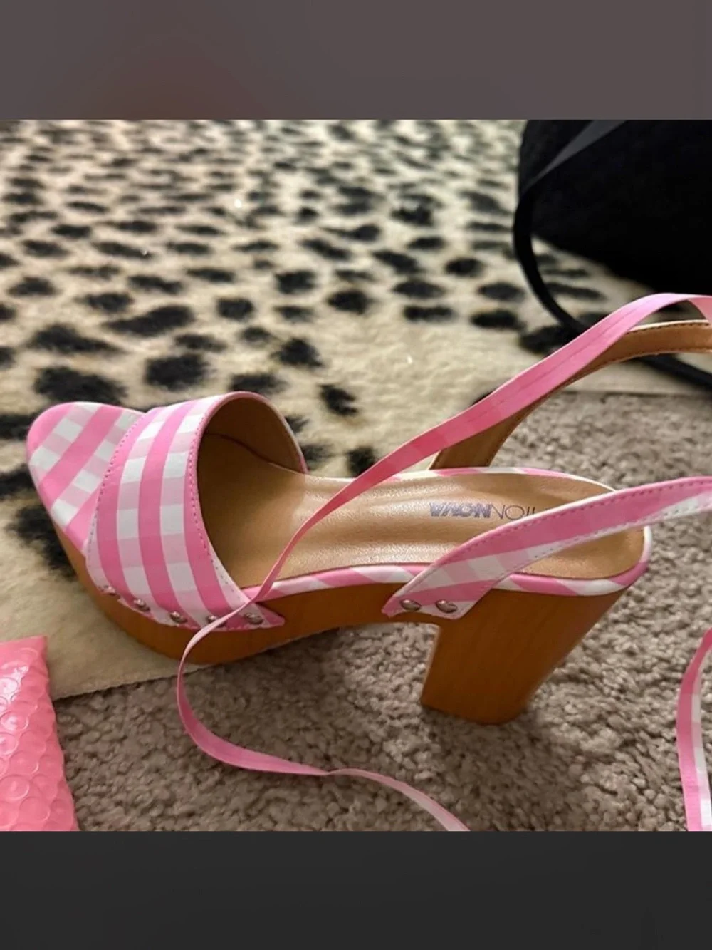 Fashion Nova Pink and White Striped Platform Ankle-Tie Sandal